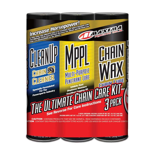 Maxima Chain Wax Ultimate Chain Care Combo Kit - Clean-Up/MPPL/Chain Wax 3-Pack (Aerosol)