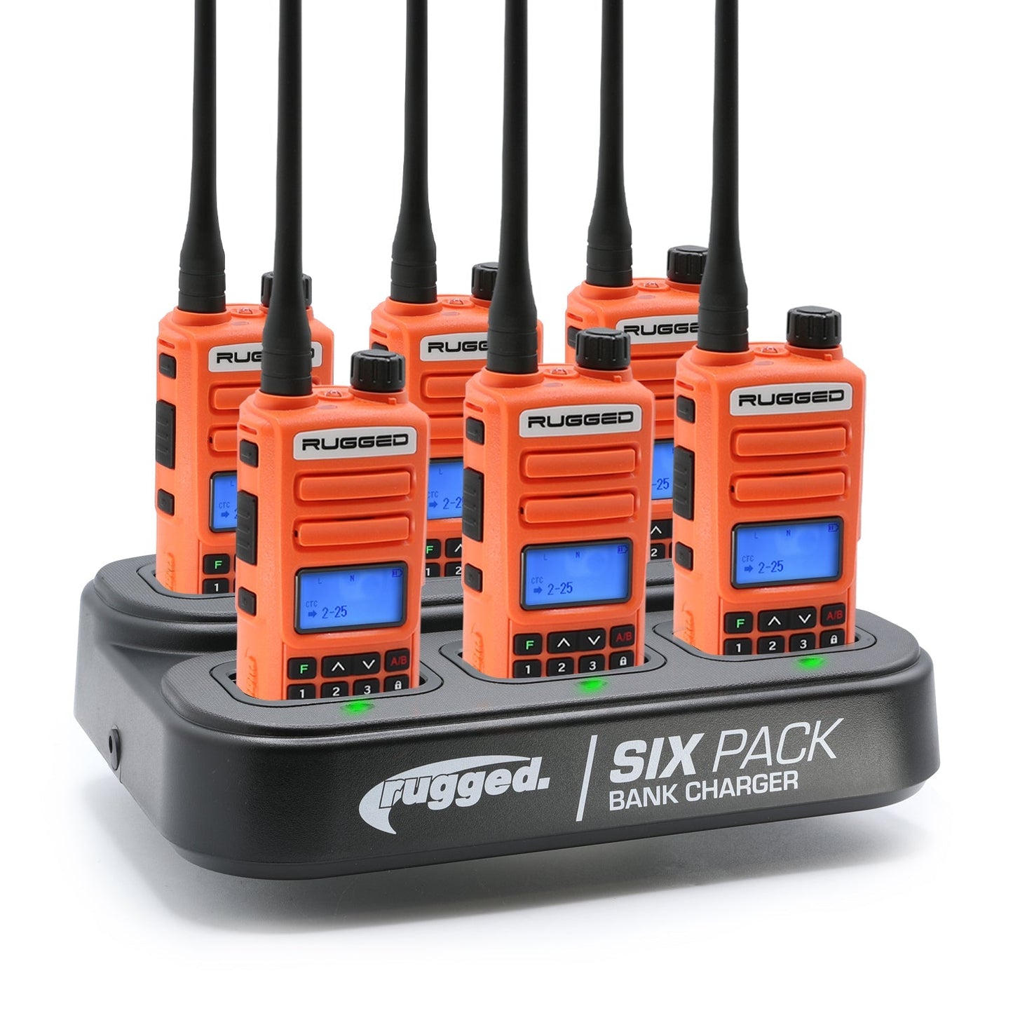 6 Pack - Rugged GMR2 PLUS - GMRS and FRS Two Way Handheld Radios with Bank Charger - Grey