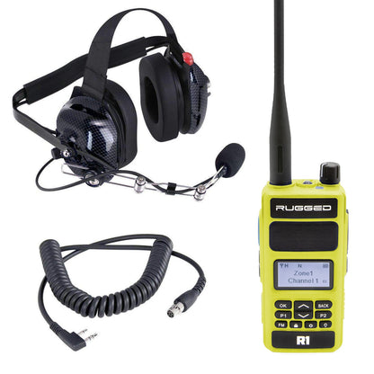 Crew Chief - H42 Spotter Headset and Rugged Handheld Radio Package - Single Radio with Nitro Bee X / R1 Business Band Handheld - Digital and Analog / Blue