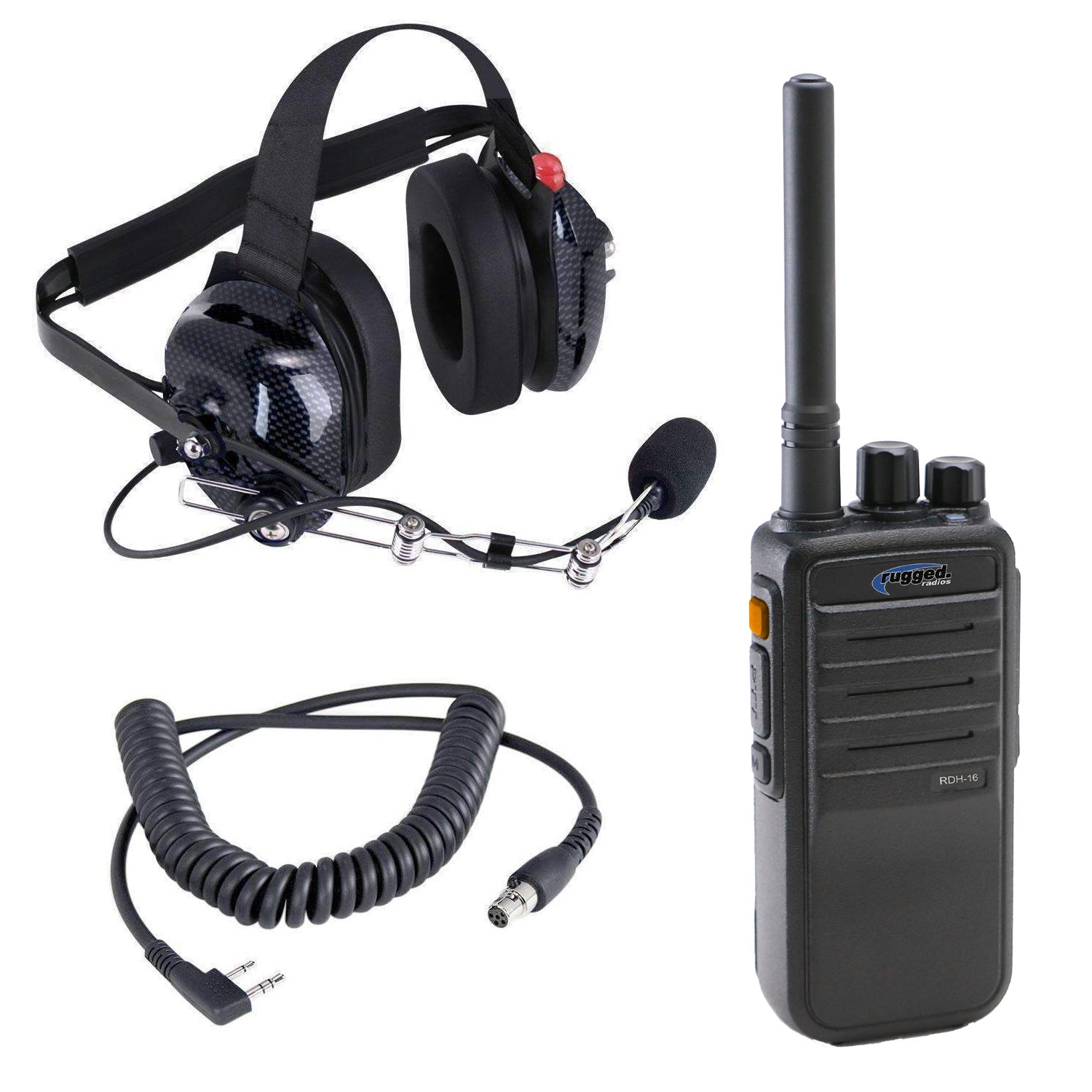 Crew Chief - H42 Spotter Headset and Rugged Handheld Radio Package - Single Radio with Nitro Bee X / RDH Digital UHF Radio / Safety Yellow