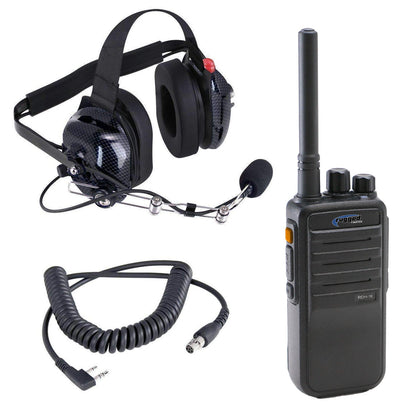 Crew Chief - H42 Spotter Headset and Rugged Handheld Radio Package - Single Radio with Nitro Bee X / RDH Digital UHF Radio / Black