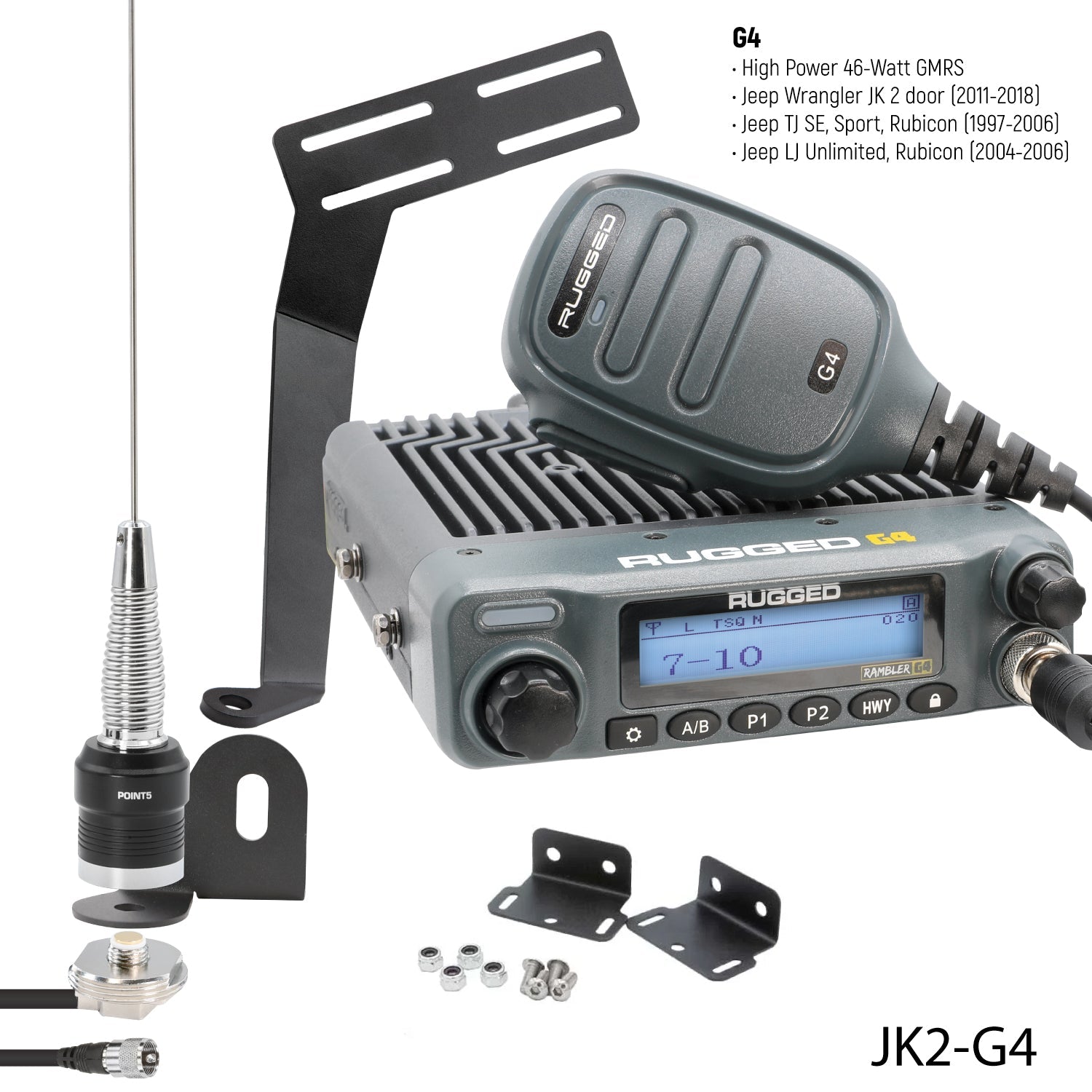 GMRS Mobile Radio Kit for Jeep Wrangler TJ LJ and JK - JK 2-Door (07-10) and JKU 4-Door (07-19) / G1 Waterproof