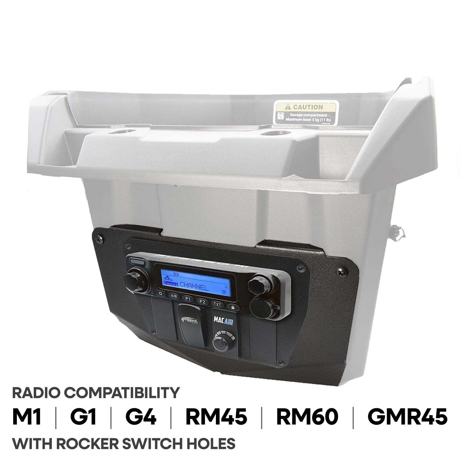 Can-Am Commander and Maverick - Glove Box Multi-Mount Kit for Rugged UTV Radios and Intercoms - Rugged M1/G1/G4/RM45/RM60/GMR45 with Switch Holes