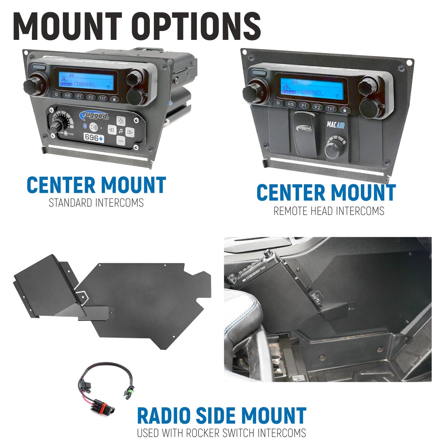 Polaris RZR PRO XP - Turbo R - Pro R - Complete Communication Kit with Bluetooth Intercom and 2-Way Radio - STX Stereo Remote Head / G1 GMRS / Center Mount