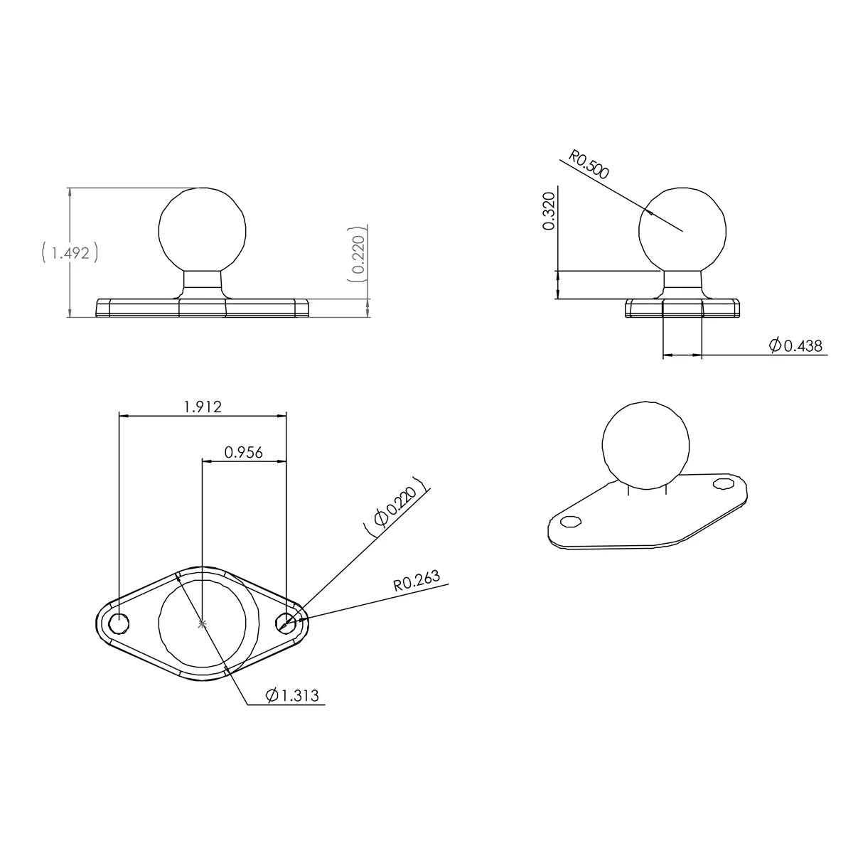 RAM Diamond Ball Base - C Size - 1.5 Inch