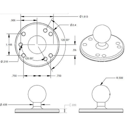 RAM Round Plate with Ball - B Size - 1 Inch