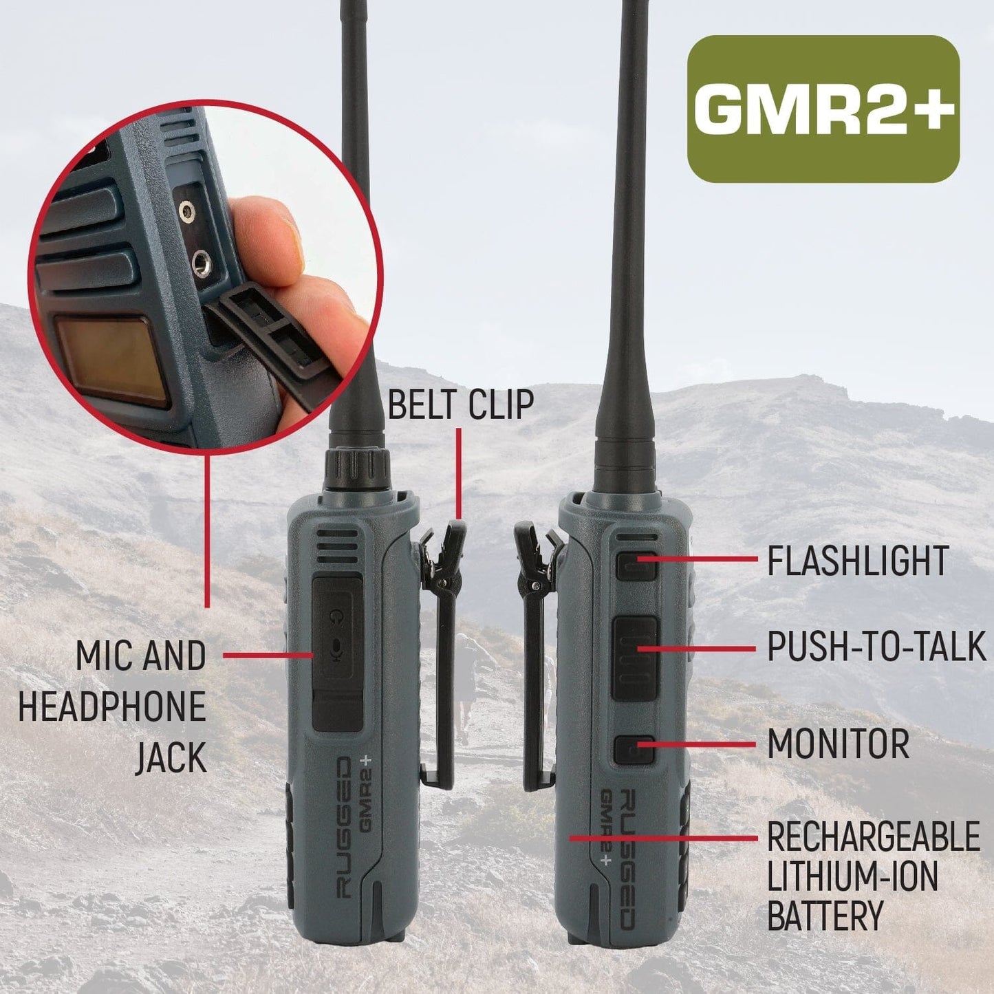 2 Pack - Rugged GMR2 PLUS - GMRS and FRS Two Way Handheld Radios - Safety Yellow