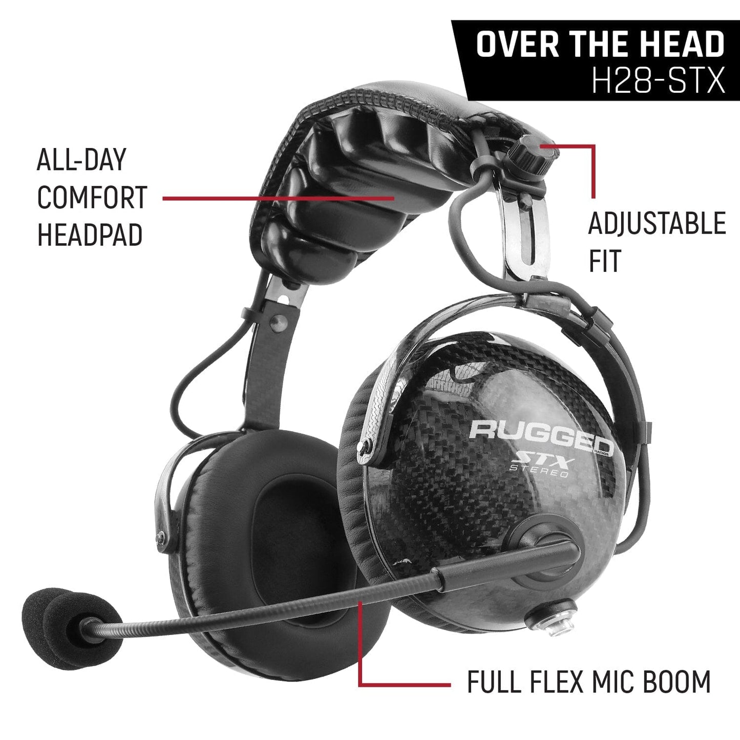 AlphaBass Carbon Fiber Stereo Headset with Bass Boost and Volume Control (OTH and BTH) - Behind The Head