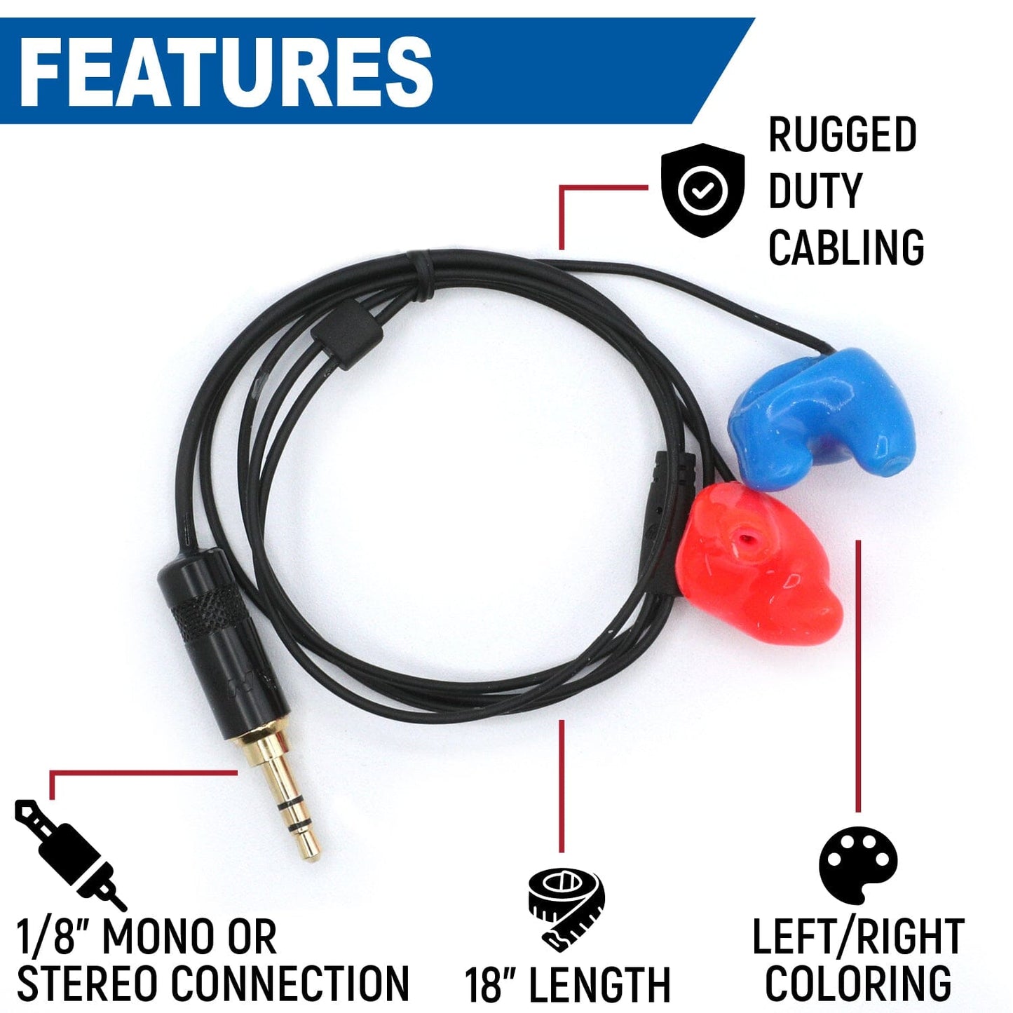 Challenger Semi-Custom Molded Ear Bud Speakers with 1/8  Plug - Mono