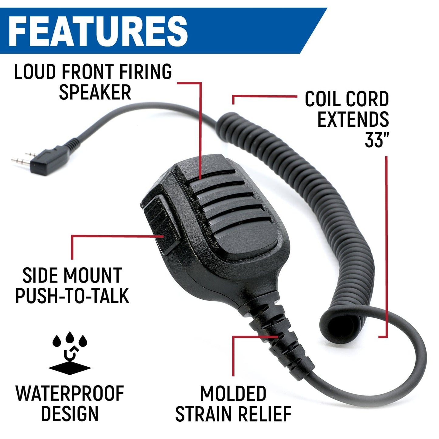 Waterproof Hand Speaker Mic and Mono Earbuds BUNDLE