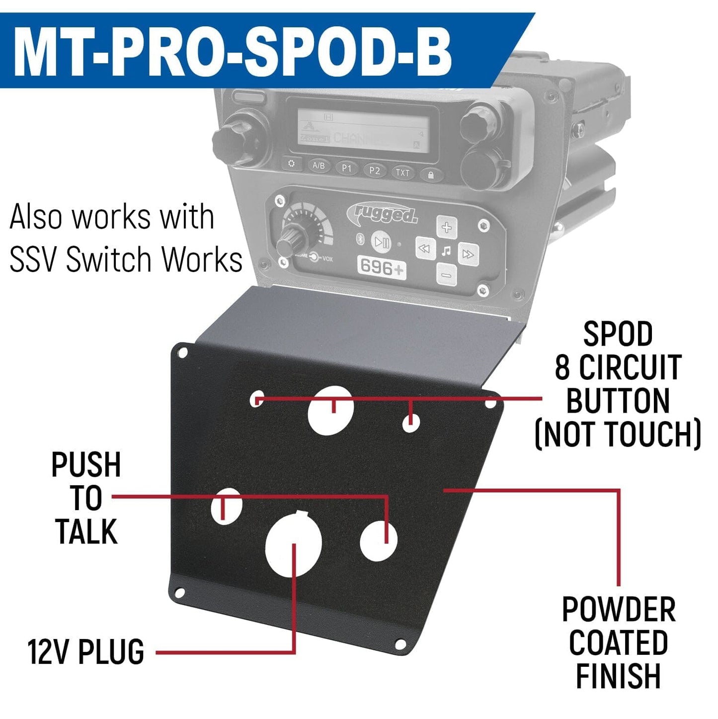 Lower Accessory Panel for Polaris RZR PRO XP RZR Turbo R and RZR PRO R Dash Mount Radio and Intercom - Jack Mount
