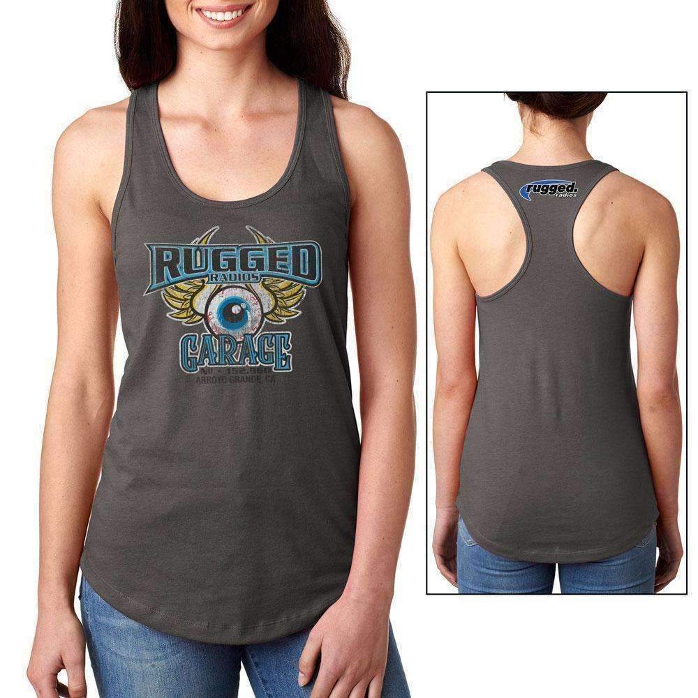 Rugged Radios GARAGE Ladies Racerback Tank Top - Grey - Medium
