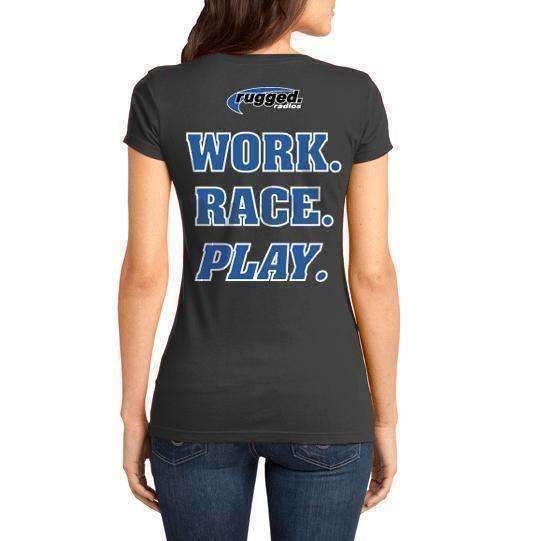 Rugged Radios WORK RACE PLAY Ladies T-Shirt - Grey - Large