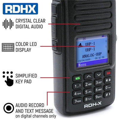 WATERPROOF - Rugged RDH-X - Business Band Two Way Handheld Radio - Digital and Analog - Black